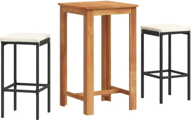 vidaXL 3-tlg Gartenbar-Set aus Akazien-Massivholz und PE-Rattan in Schwarz und Cremeweiß - Bild 1