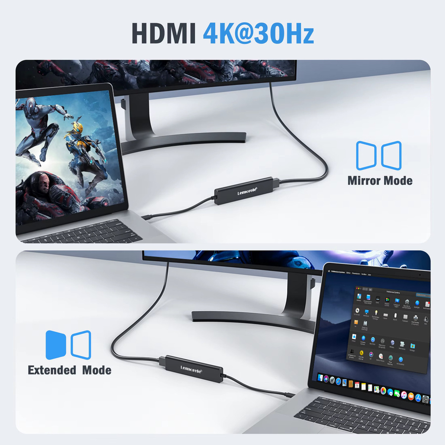Lemorele 7-in-1 USB Hub Dockingstation in Grau mit HDMI 4K UHD, USB 3.0, SD TF und PD 100W für Windows und Mac - Bild 3