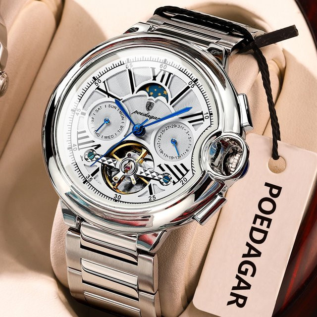 POEDAGAR Armbanduhr Automatik, Edelstahl, Silber, Herren - Bild 1