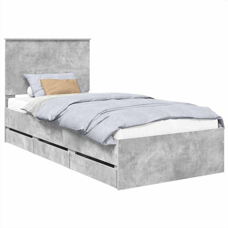 vidaXL Bettrahmen mit Kopfteil in Beton Grau aus Holzwerkstoff im Industrial Design B/T: 75 x 190 cm - Bild 1