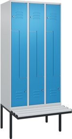 C+P Z-Spind Classic PLUS Sitzbank mit 6 Fächern und Zylinderschloss, auskragendes Design, B/T/H: 212,0 x 90,0 x 81,5 cm, Farben: Grau und Blau - Bild 1