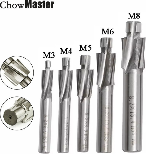 Chowmaster HSS Senkerfräser-Set in Silber mit 4 Nuten für CNC, inklusive M3, M4, M5, M6 und M8 Pilot-Schlitzwerkzeug - Bild 1