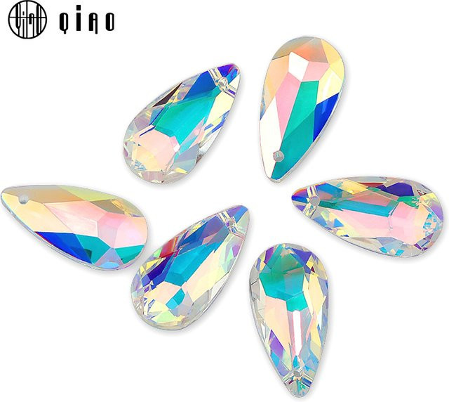 QIAO Anhänger Kristall, Birnenform, Bunt, Unisex, 12x24mm - Bild 1