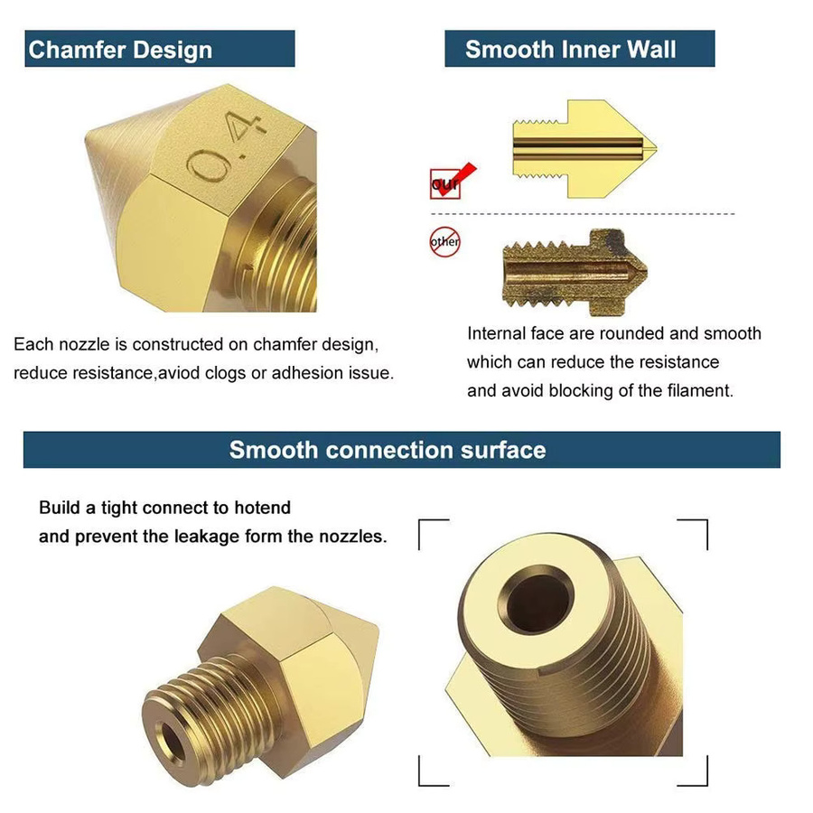 8 Stück MK8 Extruderdüsen 0,4 mm in Gold für Creality Ender 3, 3 Pro, 3 V2, Ender 5, 5 Pro und CR-10/10S FDM 3D-Drucker - Bild 2