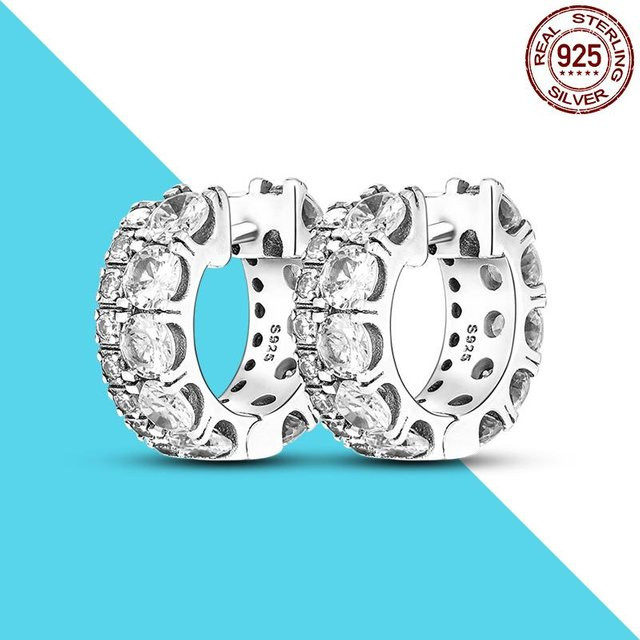 Creolen 925 Silber, Pavé, grau, Damen - Bild 1