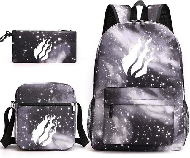 3-teiliges Schulrucksack-Set aus Oxford-Stoff in Grau mit Schultasche, Schultergurt und Federmäppchen - Bild 1