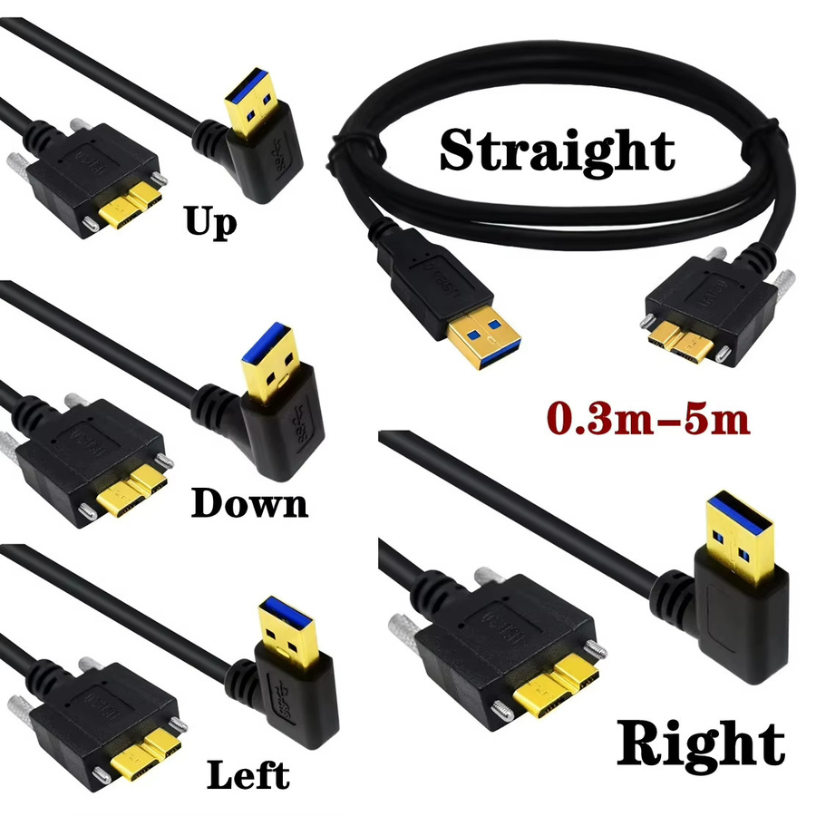BSN USB 3.0 auf Micro B Datenkabel mit 90 Grad Winkel und Verriegelungsschrauben in Schwarz, Länge: 5 m und 3 m - Bild 3