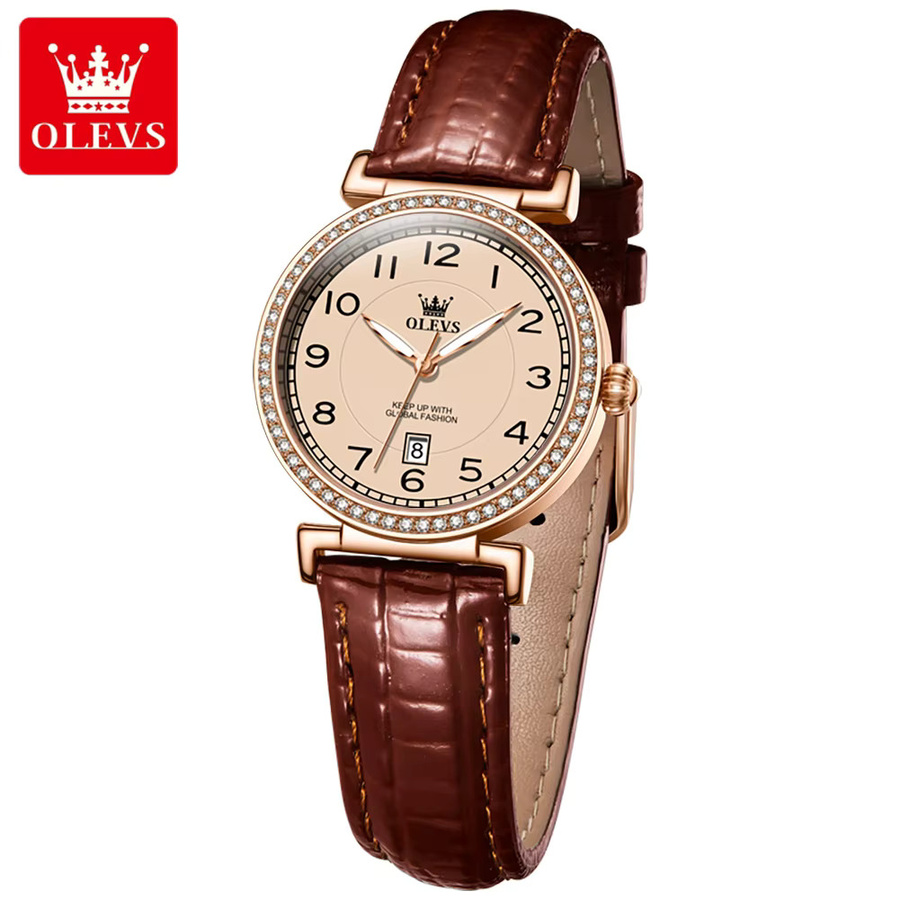 OLEVS Armbanduhr Quarz, Diamantbesetzt, Leder, Weiß, Damen - Bild 6