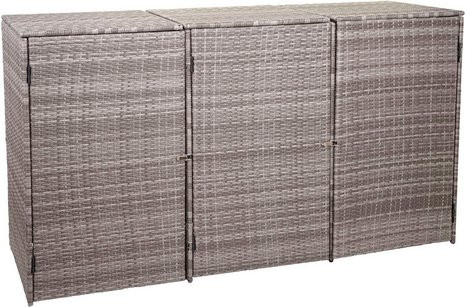 MVG Mülltonnenverkleidung MVG-E25 aus Poly-Rattan und Stahl in Grau, B/H/T: 195 x 110 x 66 cm, für 3 x 120 L Mülltonnen - Bild 1