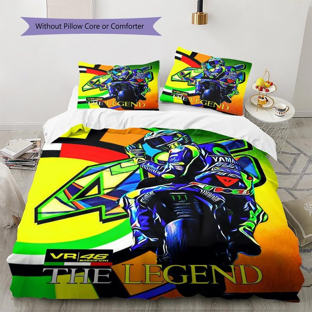 Bettwäsche-Set mit Vr46 Motorradmuster, bestehend aus 1 Bettbezug und 2 Kissenbezügen, Mehrfarbig, B/T/H: 200 x 200 cm - Bild 1
