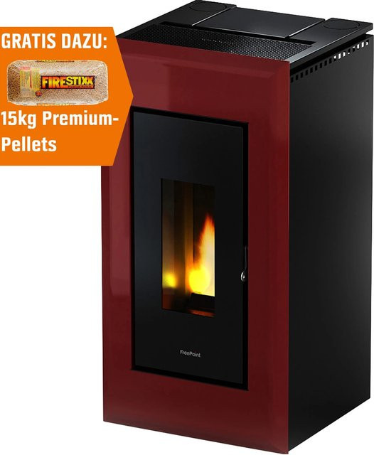 Freepoint Pelletofen Vega Stahl in Bordeaux mit 10,5 kW und Automatik - Bild 1