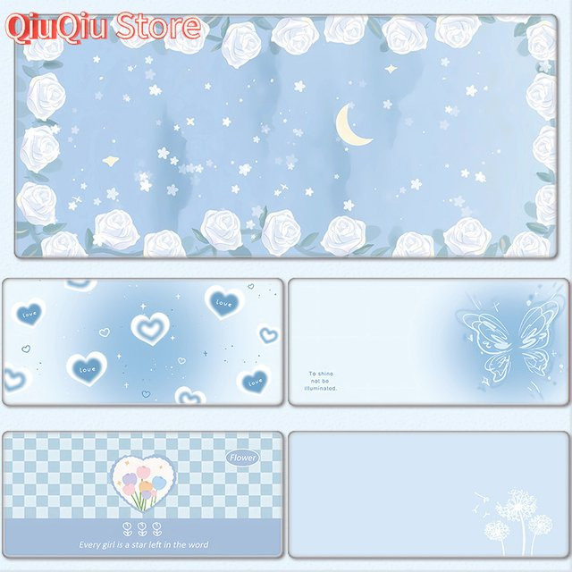 Potdemiel Mauspad mit hellblauem Cartoon-Muster und Farbverlauf, B/B/H: 90 x 40 cm - Bild 1