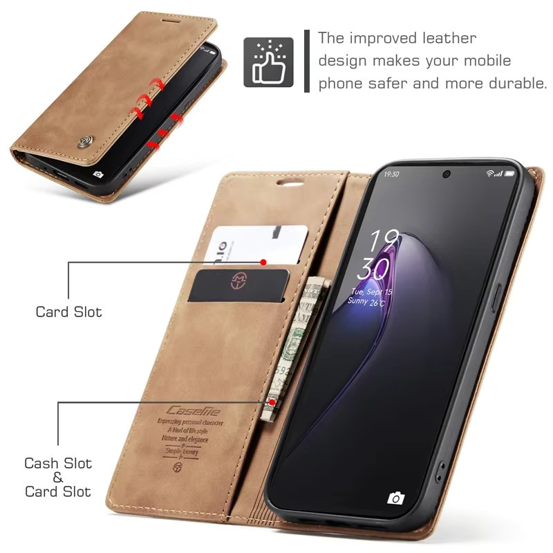 Busine Sle Leder Flip Wallet Case für OPPO und Realme in Braun - Bild 4