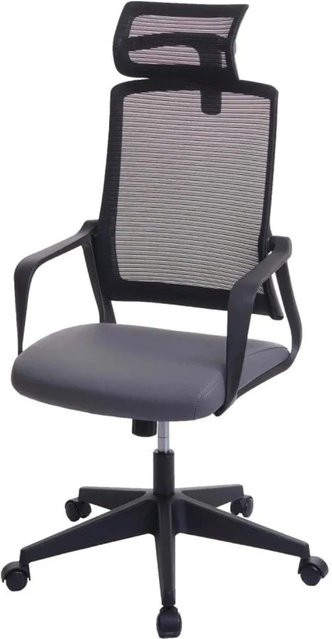 Ergonomischer Bürostuhl MCW J52 mit Kopfstütze und Armlehnen aus Kunstleder, Grau, B/T/H: 64 x 66 x 128 cm - Bild 2