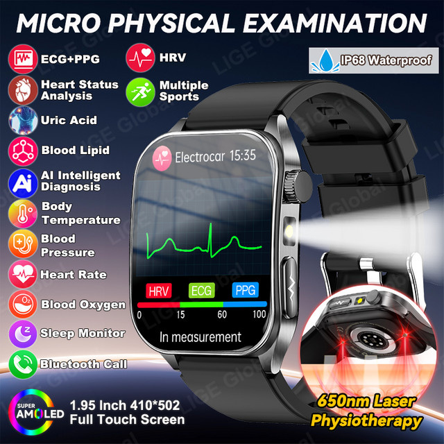 LIGE Smartwatch mit EKG, PPG Laser-Therapie und Bluetooth-Anruf zur Messung von Blutdruck, Körpertemperatur, Fett und Harnsäure für Männer und Frauen - Bild 1