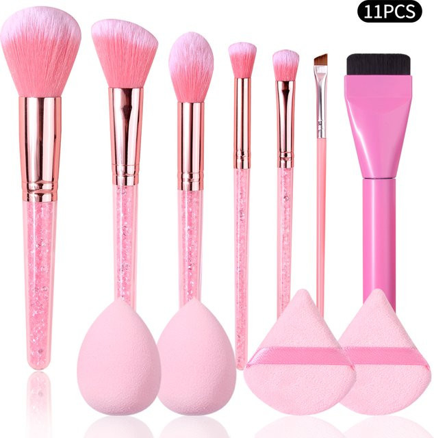 KOSSHOW Make-up Pinsel Set, 11-teilig, Rosa, mit Schwamm & Puderquaste - Bild 1