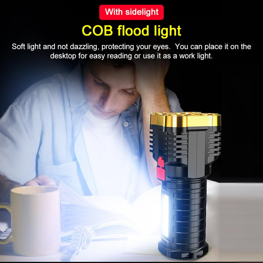 TOMTOP JMS LED-Taschenlampe mit USB-Ladefunktion und Seitenlicht, Silber - Bild 8