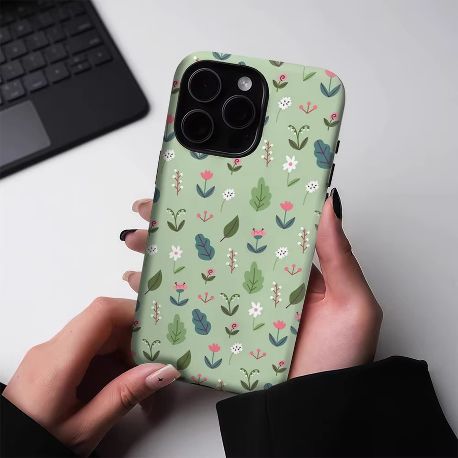 Potdemiel Handyhülle mit botanischem Design in Hellgrün für iPhone 17 16 15 14 13 Pro Max Plus, robuste doppelschichtige Schutzhülle mit Magnetfunktion - Bild 2