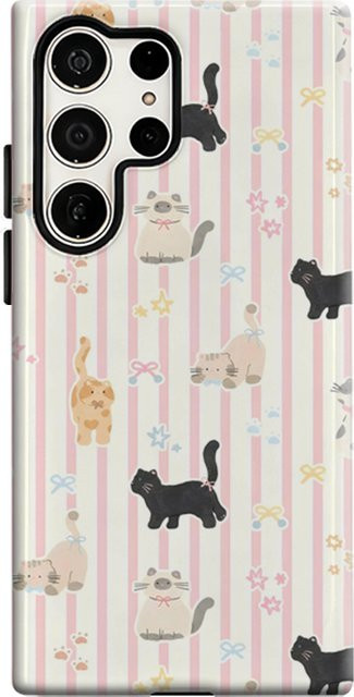 Glänzende Handyhülle mit Katzenstreifen-Design in Pastellfarben für Samsung Galaxy S25 Ultra, S24 und S23 Ultra Plus mit doppellagiger Rückseite - Bild 1