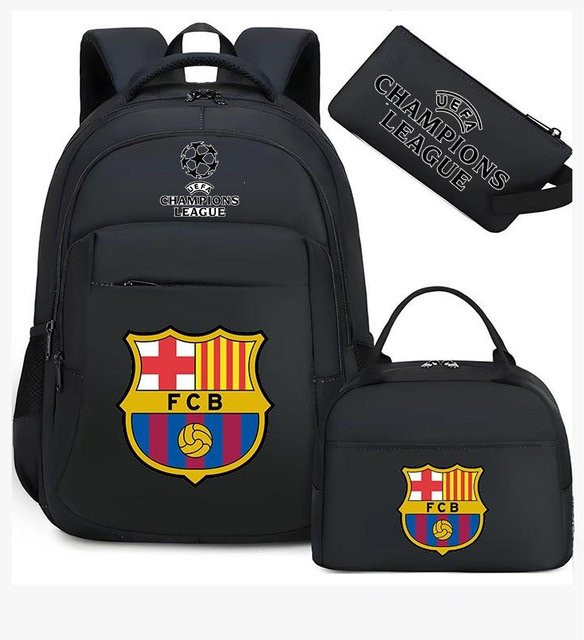 3-teiliges Schulrucksack-Set für Schüler in Schwarz aus Oxford-Stoff mit großem Fassungsvermögen inklusive Schultergurt und Federmäppchen - Bild 1