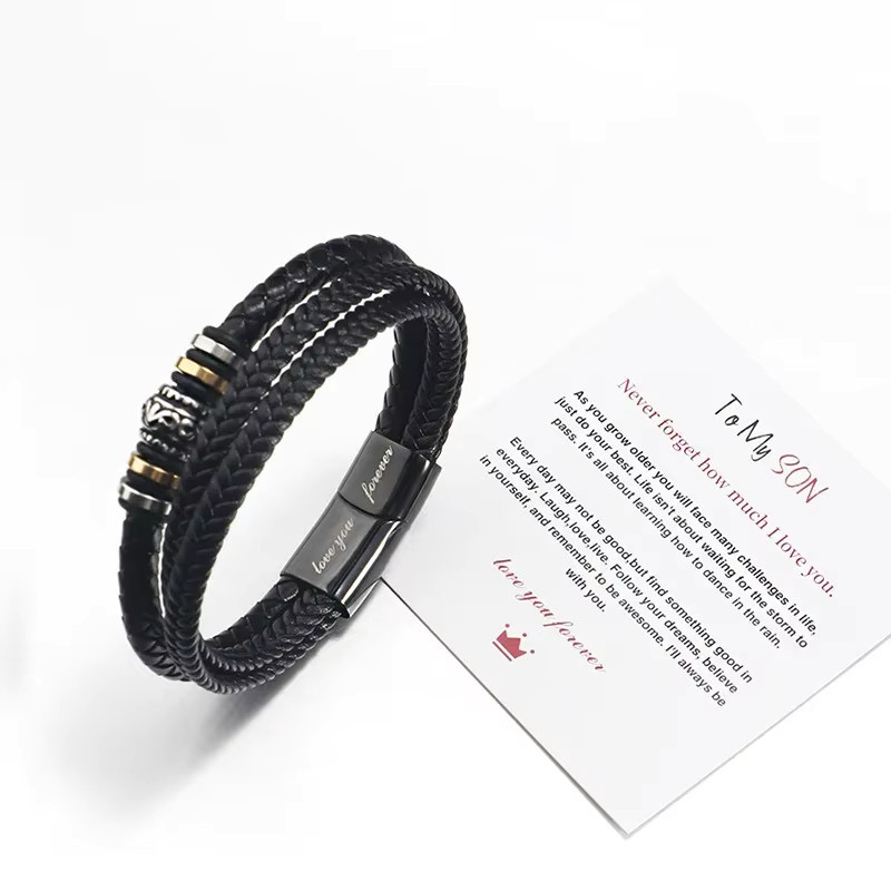 RUIYI Armband, Edelstahl, Lederperle, Herren, 21,6 cm - Bild 3
