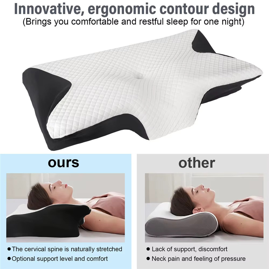Ergonomisches HGTUGO Horn-Schmetterlings-Nackenkissen aus Memory-Schaum für die Halswirbelsäule in Schwarz oder Weiß - Bild 5
