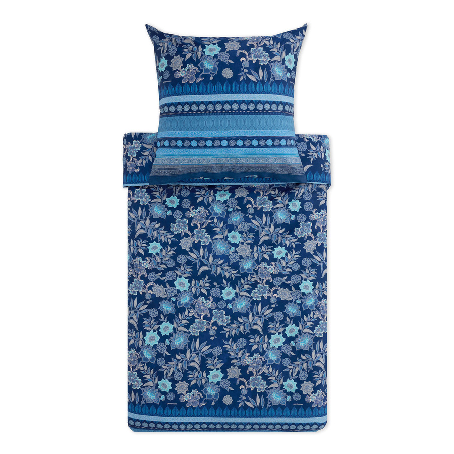 Bassetti Varigotti Mako-Satin Bettwäsche mit floralem Design in Blau, bestehend aus Bettbezug und Kissenbezug - Bild 1