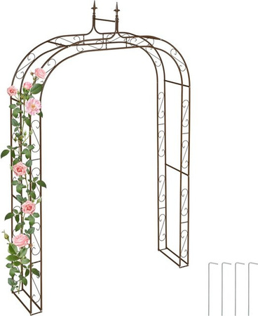 Relaxdays Rosenbogen aus Stahl in Braun mit Spitzen für den Garten, H x B x T: 240 x 155 x 39 cm
