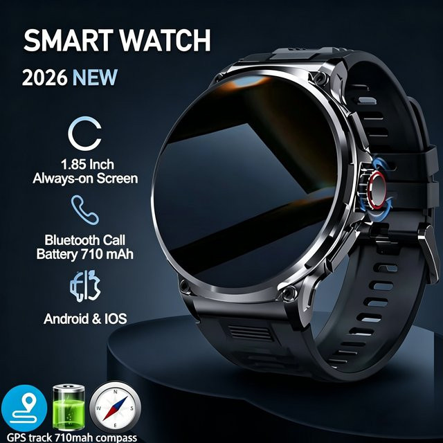 BOALZETD GPS-Smartwatch für Herren mit 1,85 Zoll HD-AMOLED-Bildschirm, Bluetooth-Anrufe, Farbe: Silber, kompatibel mit Android und iOS - Bild 1