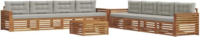 vidaXL Outdoor-Sofagarnitur 9-teilig aus massivem Akazienholz in Natur und Hellgrau mit Kissen und Tisch - Bild 1