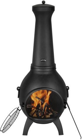 VEVOR Gartenkamin Chiminea aus Aluminium in Schwarz mit Grillrost und Kamindeckel, B/T/H: 52 x 50 x 130 cm - Bild 1