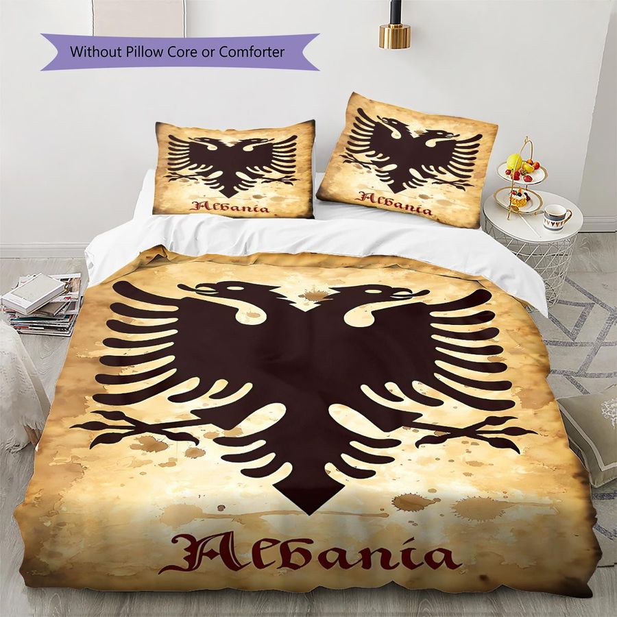 Bettwäsche Set Republik Albanien Muster mit Reißverschluss, 1 Bettbezug und 2 Kissenbezüge, B/H: 260 x 240 cm - Bild 3