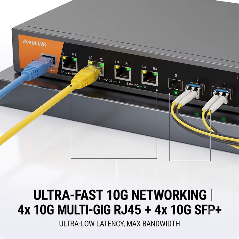 keepLiNK L3 Managed Switch 10G Enterprise Web-Managed Ethernet-Netzwerk-Switch mit 4-Port 10G/2.5G Multi-Gig RJ45 und 4-Port 10G SFP+ in Schwarz - Bild 2
