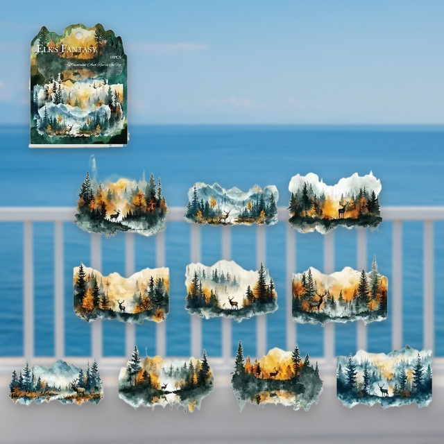 10 Stück leaffei Scrapbook Aufkleber mit Berglandschaft und Fluss Motiv, Multicolor, B: 12,5 cm x H: 10,6 cm - Bild 1