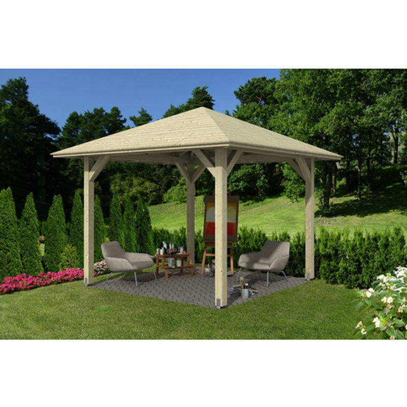 Skan Holz Pavillon Cannes 1 aus Fichtenholz in Beige mit Zeltdach, B/T/H: 374 x 374 x 314 cm - Bild 3