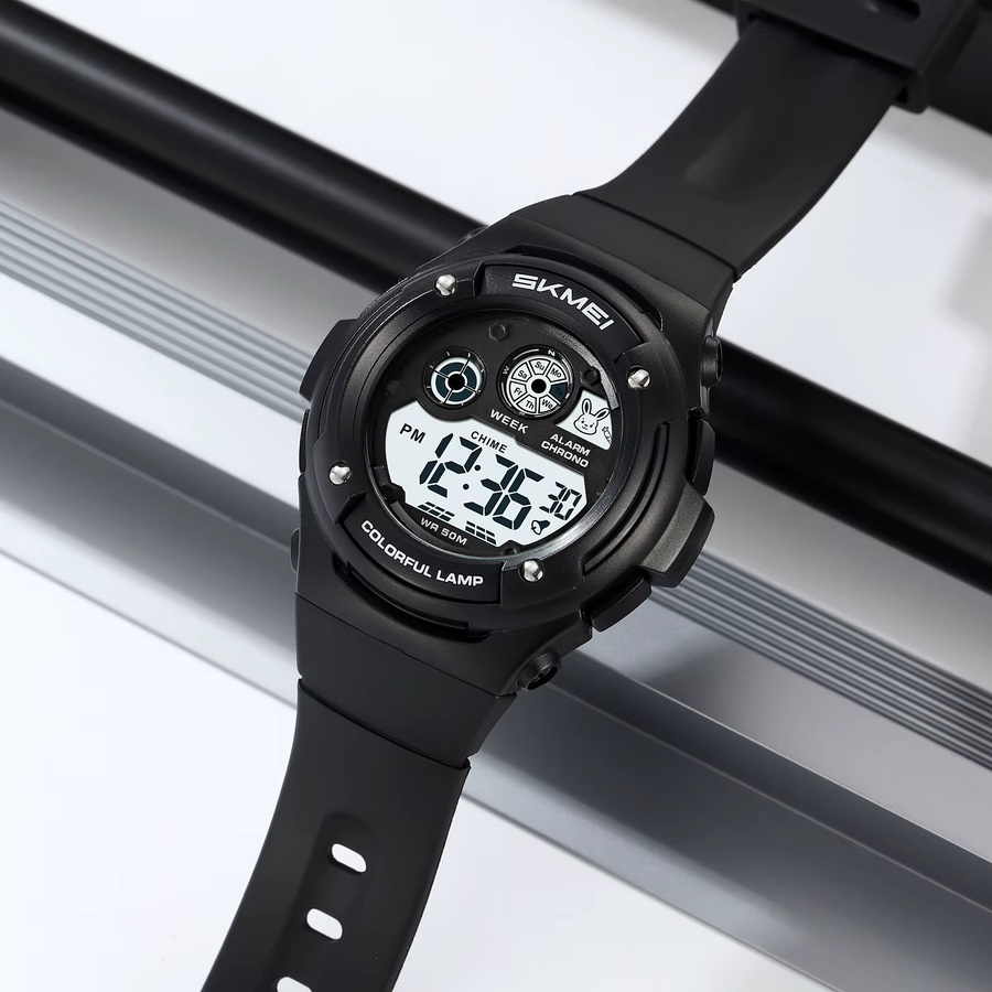 SKMEI Kinder-Armbanduhr, Digitaluhr, Quarz, Schwarz, Kunststoff, 5 ATM - Bild 1