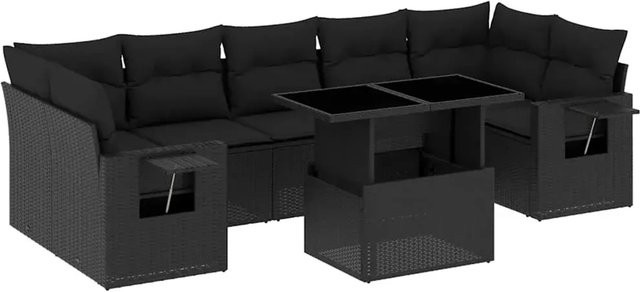 vidaXL 8-teilige Garten-Sofagarnitur aus Poly-Rattan mit Kissen in Schwarz - Bild 1