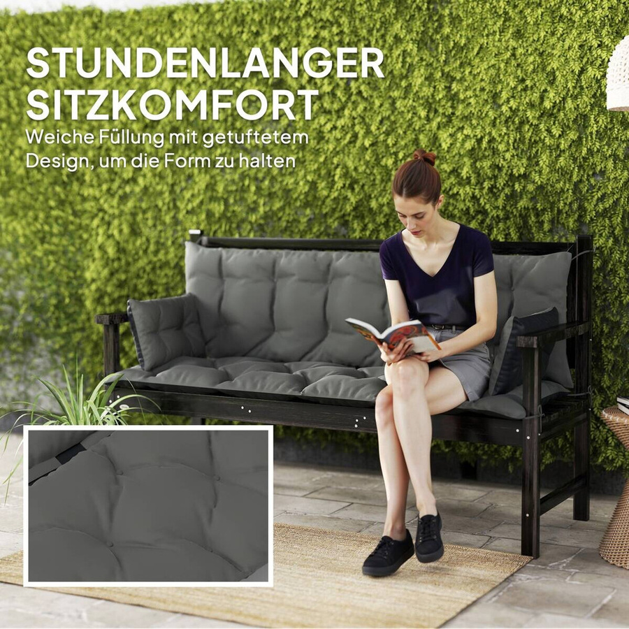 Outsunny Sitzkissen-Set aus Polyester in Schwarz, Beige und Grau, wasserabweisend und gesteppt, B/H/L: 110 x 8 x 180 cm - Bild 2