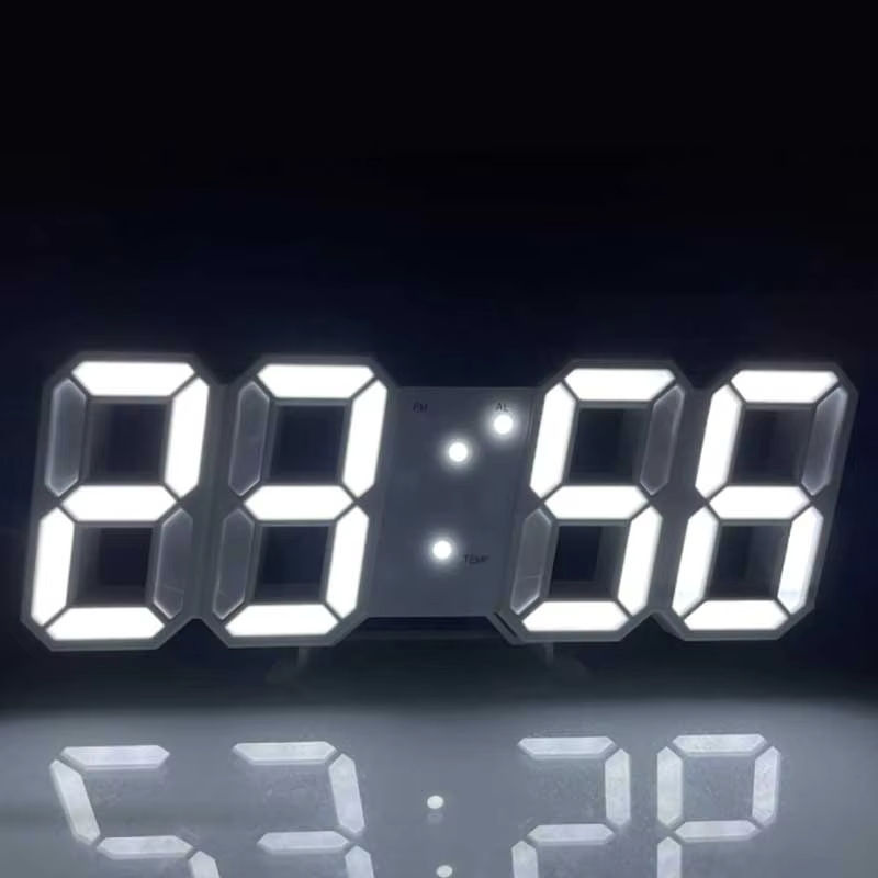 Moderne 3D Digitaluhr in Weiß mit Sprachaktivierung, Leuchtfunktion und geräuschlosem Wecker aus Kunststoff - Bild 4