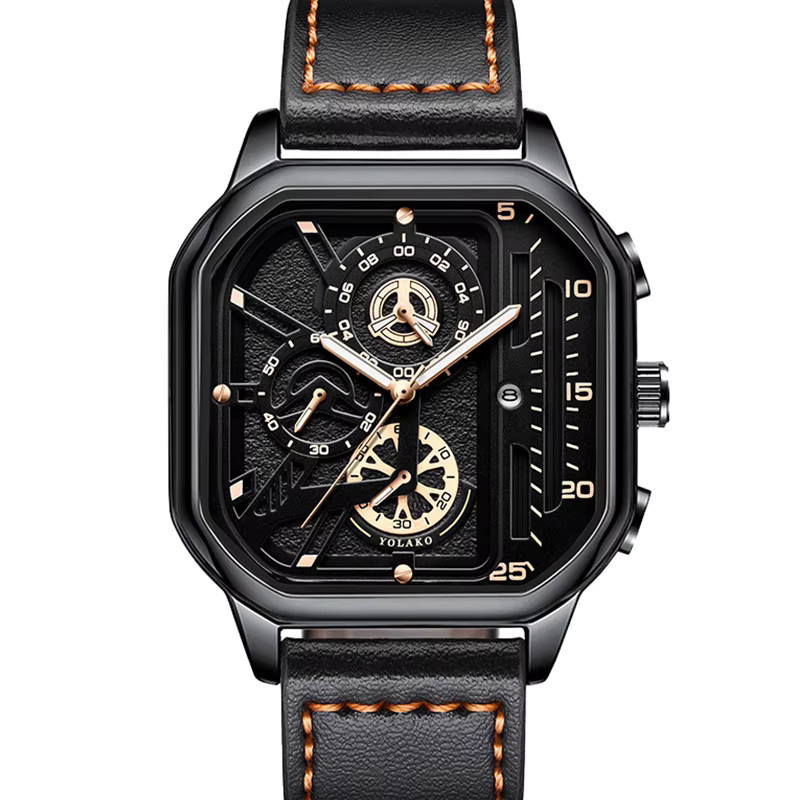 CAROTIF Armbanduhr Quarz, schwarzes Gehäuse, schwarzes Leder, Herren - Bild 4