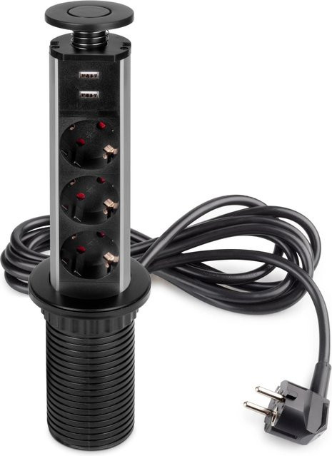 Emuca Abnehmbarer Multistecker Vertikal mit 3 Schuko-Steckdosen und 2 USB Typ A in Schwarz Metallic aus Kunststoff und Aluminium - Bild 1