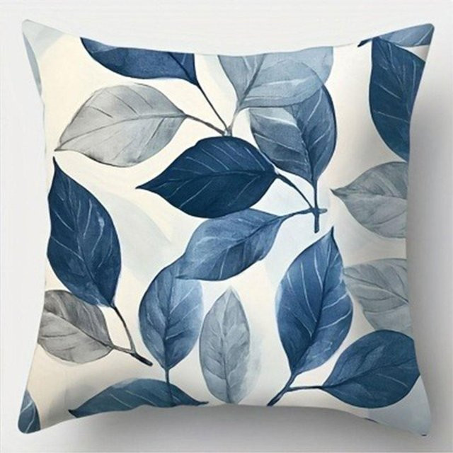 JMG Clothing Kissenbezug mit Blattmuster in Blau und Grau, quadratisch aus Polyester, B/T/H: 40 x 40 x 0 cm - Bild 1