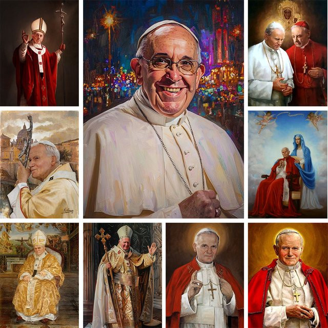YUTTEE 5D-Diamantgemälde Papst Johannes Paul II zum Selbermachen, Mosaikbild mit runder Stickerei in Multicolour - Bild 1