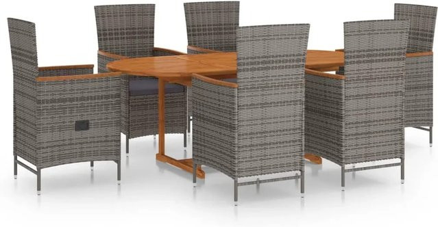 vidaXL 7-teilige Garten-Essgruppe aus Poly Rattan und Akazien-Massivholz in Grau - Bild 1