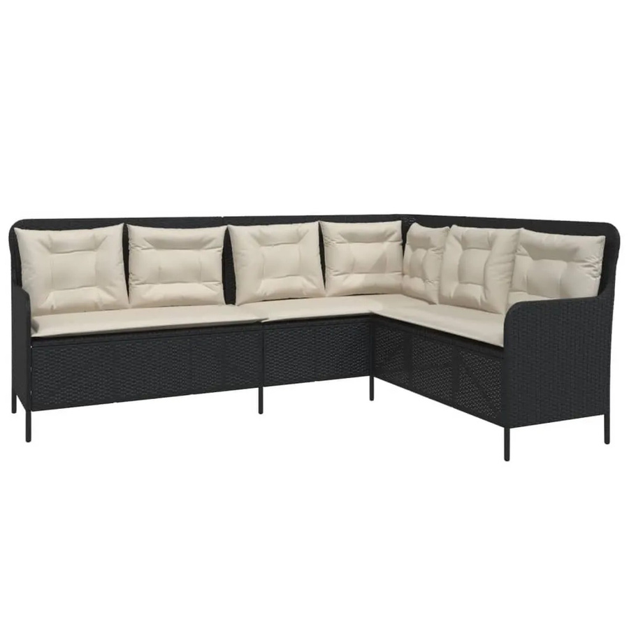 vidaXL Gartensofa in L-Form mit Kissen in Schwarz, modernes Polyrattan-Sofa für Garten und Terrasse mit UV-beständigen Polstern und abnehmbaren Bezügen - Bild 2