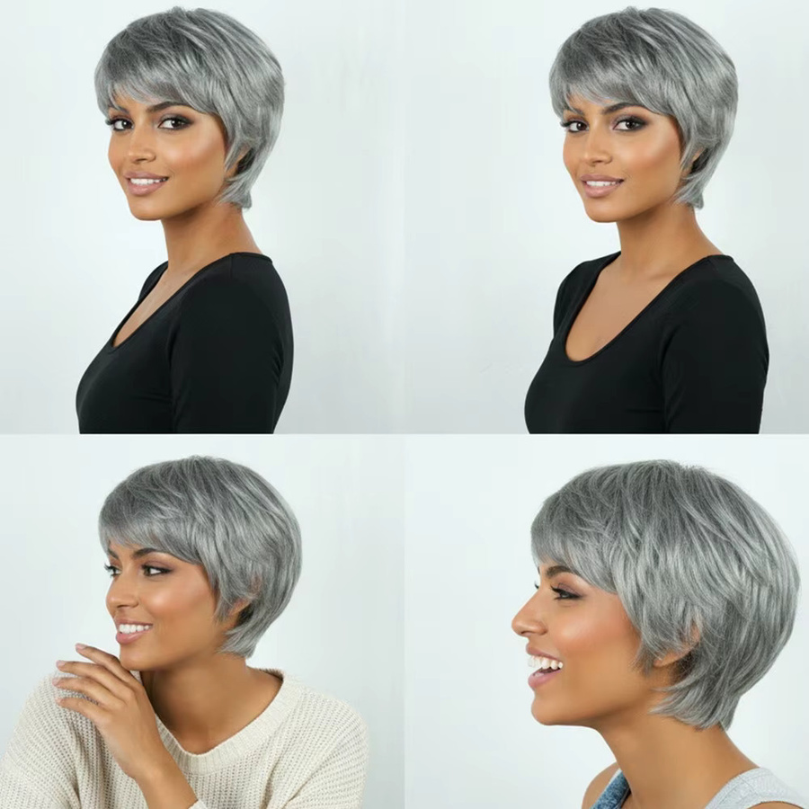 OYM HAIR Pixie-Perücke, Fingerwellen, Grau, Damen - Bild 3