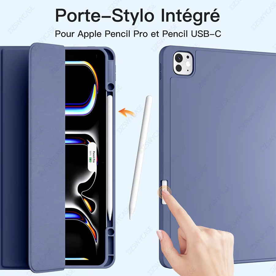 DZSWYCASE Silikonhülle für iPad Pro 13 Zoll M4 M5 2024 2025 mit dreifach faltbarem Ständer und Stifthalter in Pink oder Blue - Bild 3