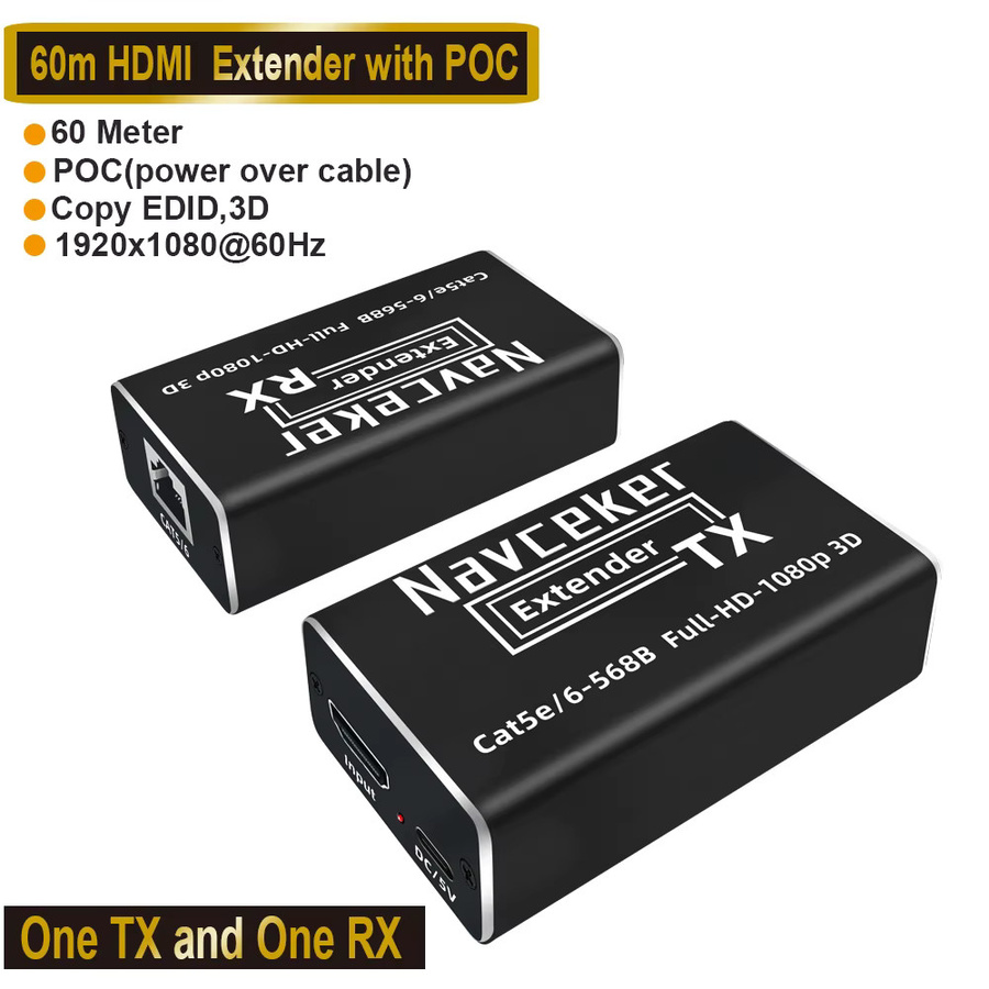 Navceker HDMI zu HDMI Extender 1080P mit PoE und IR, 60 m Reichweite über Cat6 UTP, Schwarz - Bild 7