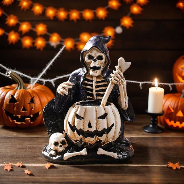 Retro Halloween Schädel Statue aus Harz als dekoratives Kunsthandwerk - Bild 1