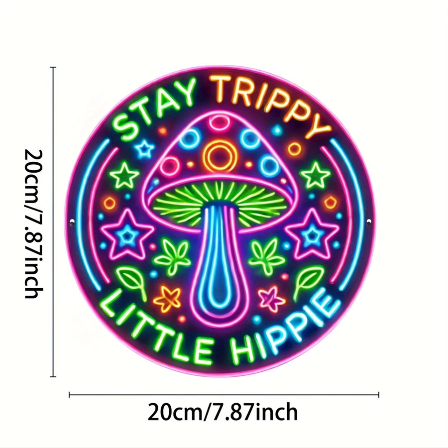 Potdemiel Retro-Aluminium-Wandkunst Stay Little Hippie, runde Metallblech-Wanddekoration, Mehrfarbig, Durchmesser: 20,32 cm - Bild 1
